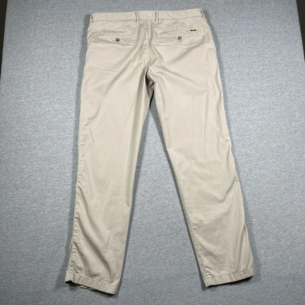 Hugo Boss Chino Pants Mens 38 R Beige Slim Stretch Cotton Blend Casual